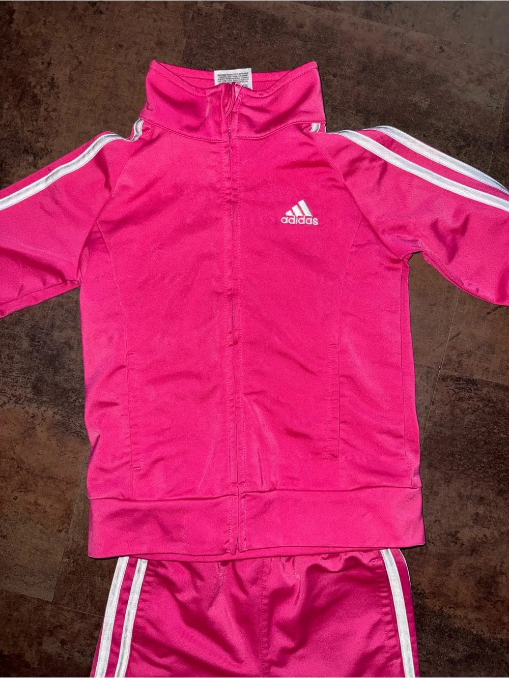 adidas Girls Bright Pink Track Jacket & Pants Set with White Stripes